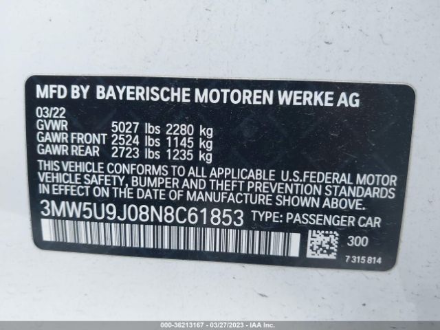 3MW5U9J08N8C61853 BMW 3 Series M340i Xdrive