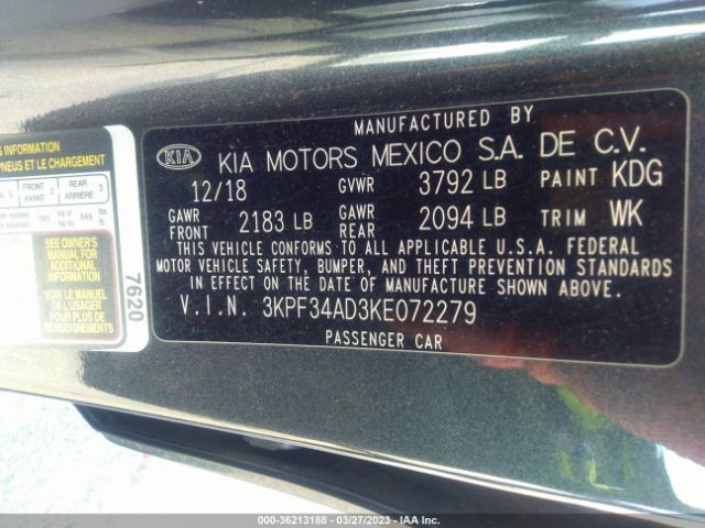 3KPF34AD3KE072279 KIA FORTE S