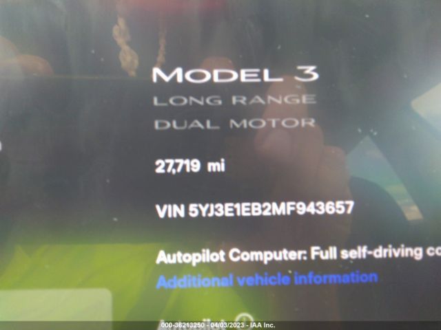 5YJ3E1EB2MF943657 Tesla Model 3 Long Range
