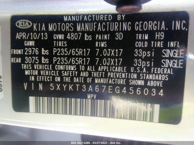 5XYKT3A67EG456034 KIA SORENTO LX