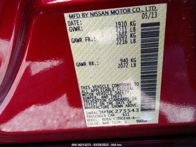 2013 NISSAN ALTIMA 2.5 S VIN: 1N4AL3AP3DC275543