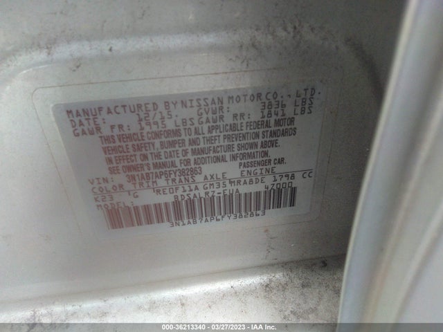 2015 NISSAN SENTRA SR VIN: 3N1AB7AP6FY382863