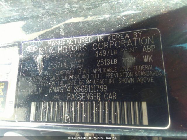 KNAGT4L35G5111799 KIA Optima Lx