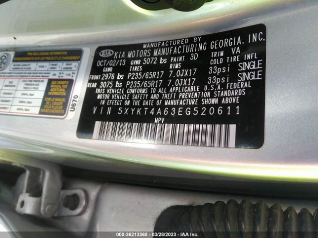 5XYKT4A63EG520611 KIA SORENTO LX