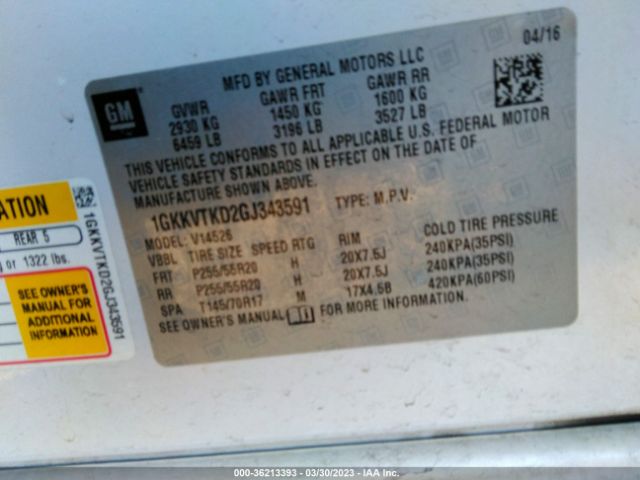 1GKKVTKD2GJ343591 GMC Acadia Denali