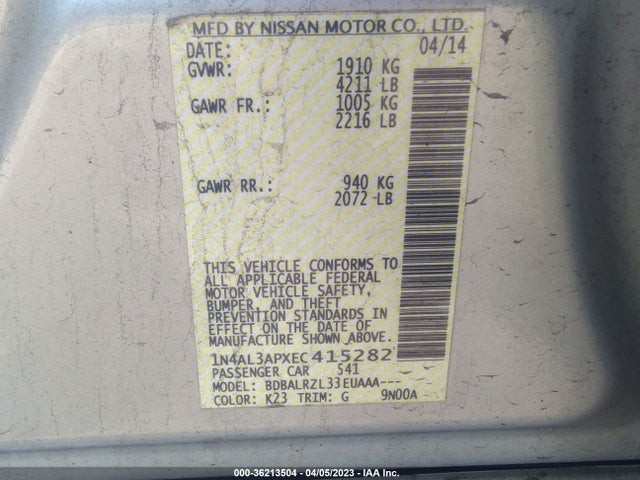 Nissan ALTIMA 2.5 2014 1N4AL3APXEC415282 Image 11