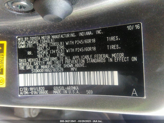 Toyota Highlander Xle 2016 5TDKKRFH8GS183529 Image 11