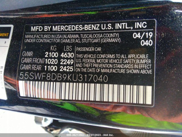 55SWF8DB9KU317040 Mercedes-Benz C-class C 300