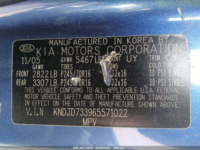 2006 KIA SORENTO LX/EX VIN: KNDJD733965571022