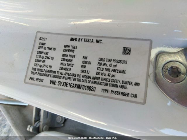 5YJ3E1EAXMF018020 Tesla Model 3 Standard Range Plus