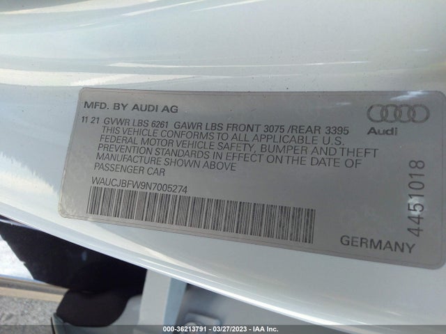 2022 Audi e-tron GT, VIN: WAUCJBFW9N7005274