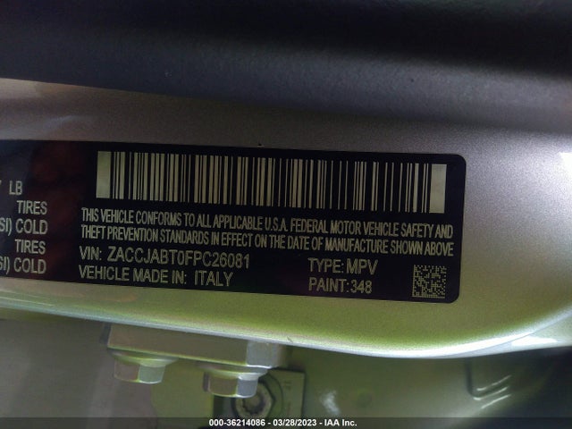 2015 JEEP RENEGADE LATITUDE VIN: ZACCJABT0FPC26081