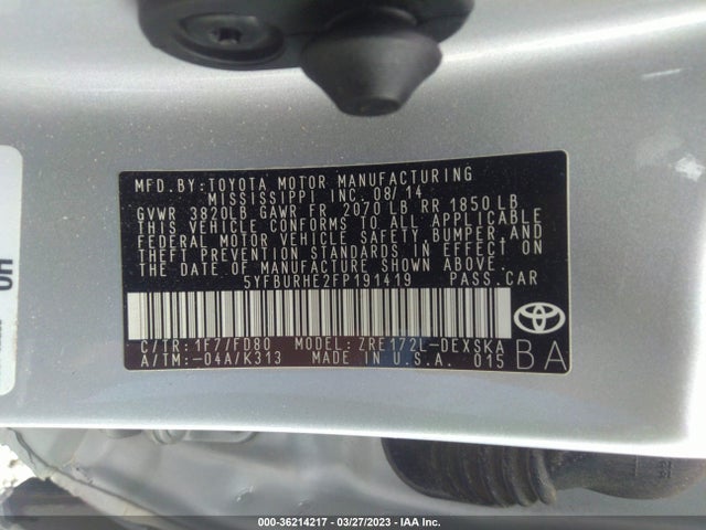 Toyota Corolla L/le/s/s Plus/le Plus 2015 5YFBURHE2FP191419 Image 9