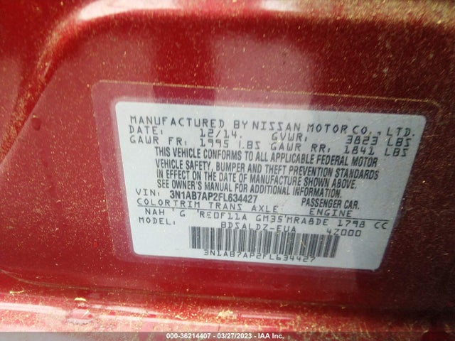 2015 NISSAN SENTRA SR/SL/S/SV/FE+ S VIN: 3N1AB7AP2FL634427