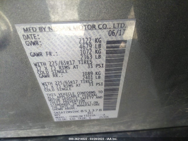 Nissan ROGUE SV 2017 5N1AT2MV2HC851378 Image 10