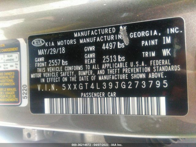 5XXGT4L39JG273795 KIA Optima Lx