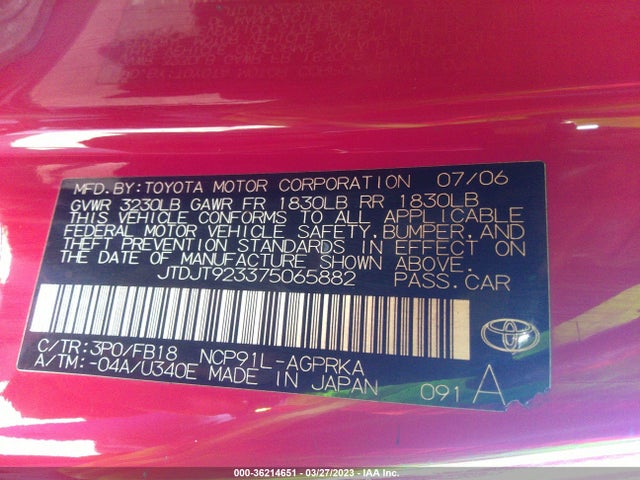 Toyota Yaris 2007 JTDJT923375065882 Image 11