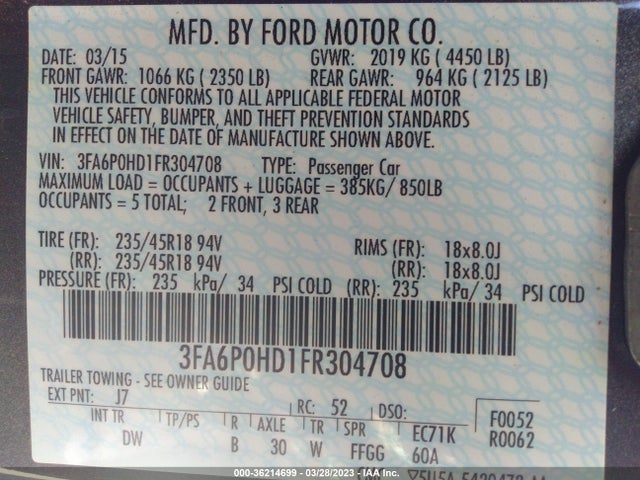 2015 Ford Fusion, VIN: 3FA6P0HD1FR304708