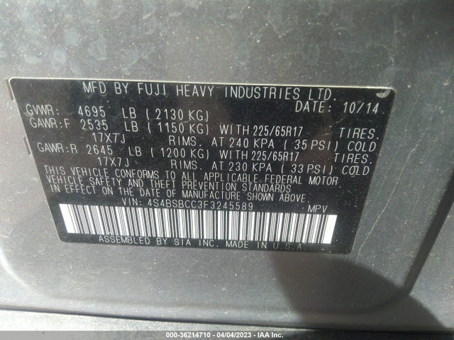 4S4BSBCC3F3245589 Subaru Outback 2.5i Premium