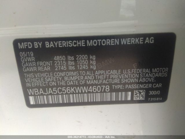 WBAJA5C56KWW46078 BMW 5 Series 530i