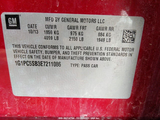 Aukcja sprzedaży 2014 Chevrolet Cruze 1lt, vin: 1G1PC5SB3E7211086, numer aukcji: 36214784