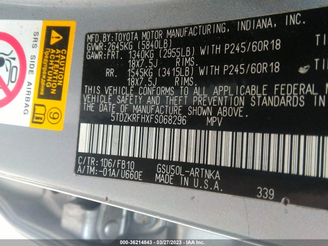 Toyota Highlander Le 2015 5TDZKRFHXFS068296 Image 10