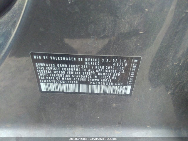 3VWC57BU7KM173258 Volkswagen Jetta S/se/r-line