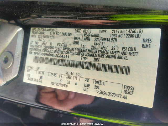 2013 FORD ESCAPE SEL VIN: 1FMCU0H98DUC84511