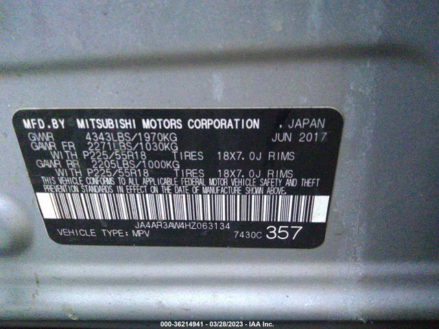 JA4AR3AW4HZ063134 Mitsubishi Outlander Sport Se 2.4