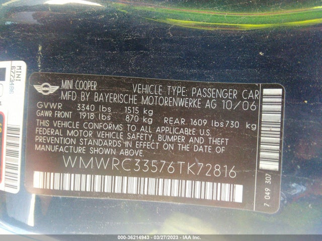 2006 MINI COOPER WMWRC33576TK72816 Photo 8