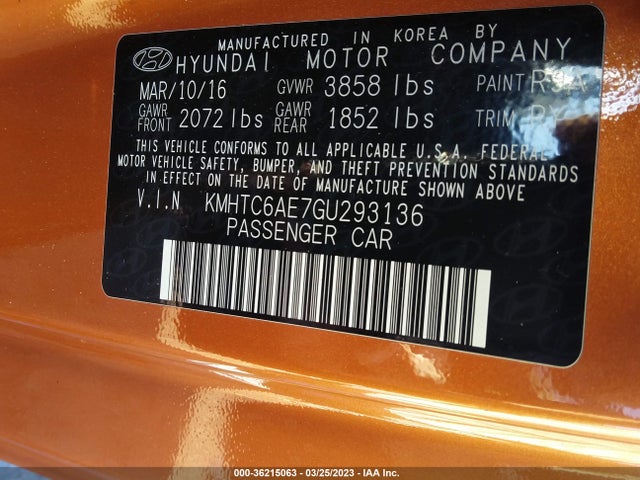 Hyundai Veloster Turbo 2016 KMHTC6AE7GU293136 Image 10