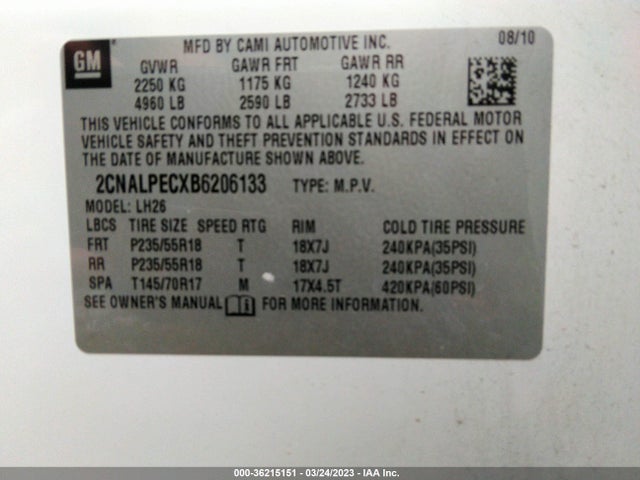 Chevrolet Equinox Lt W/2lt 2011 2CNALPECXB6206133 Image 9