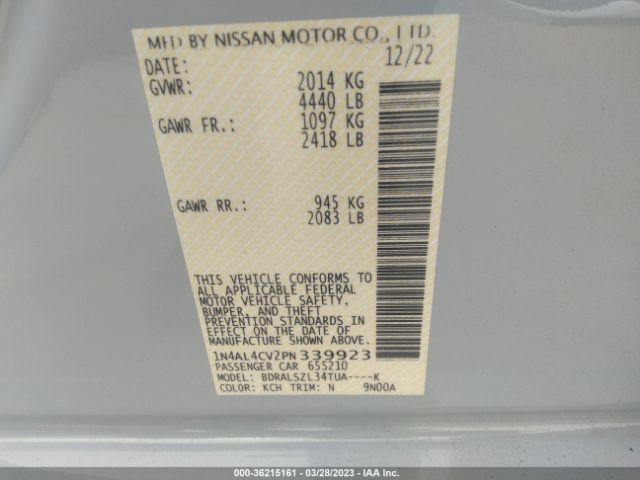 1N4AL4CV2PN339923 Nissan Altima 2.0 Sr