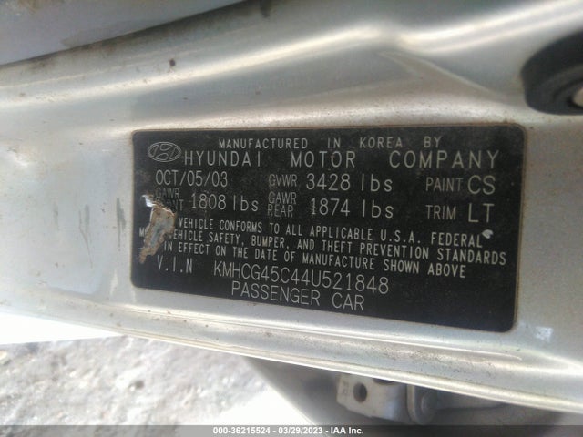 2004 HYUNDAI ACCENT GL VIN: KMHCG45C44U521848