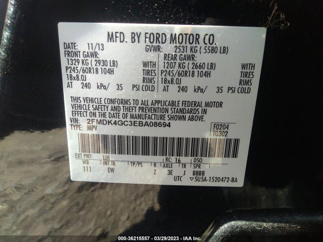 2014 FORD EDGE SE VIN: 2FMDK4GC3EBA08694