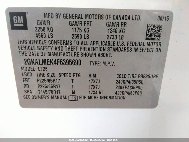 GMC Terrain Sle 2015 2GKALMEK4F6395690 Image 9