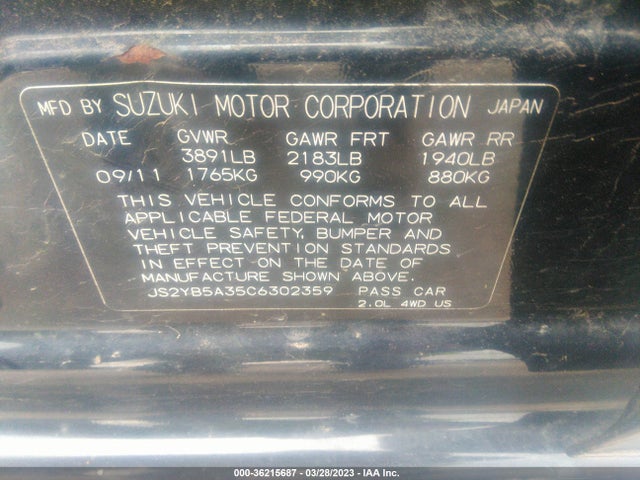 2012 SUZUKI SX4 CROSSOVER VIN: JS2YB5A35C6302359