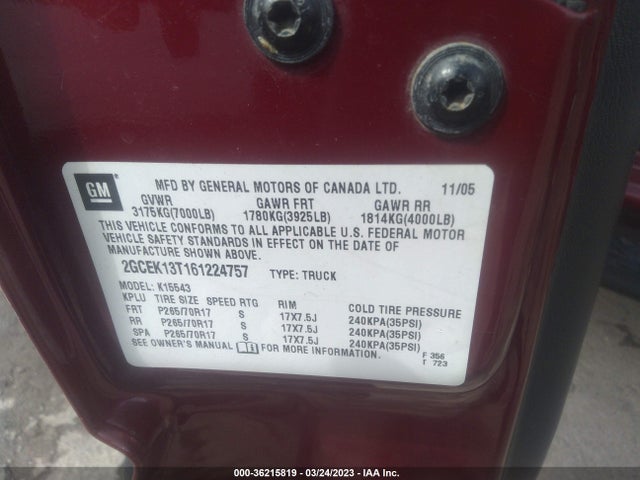 2006 CHEVROLET SILVERADO 1500 LT1 VIN: 2GCEK13T161224757