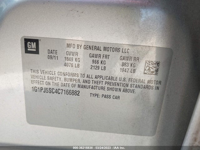 2012 CHEVROLET CRUZE ECO VIN: 1G1PJ5SC4C7166882
