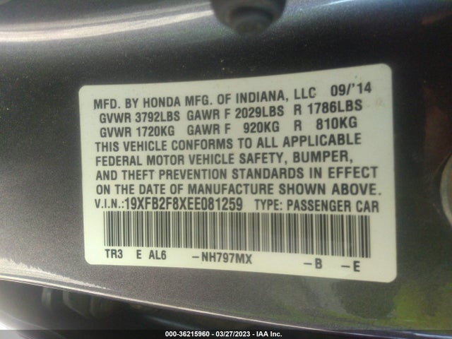 Honda CIVIC EX 2014 19XFB2F8XEE081259 Image 9