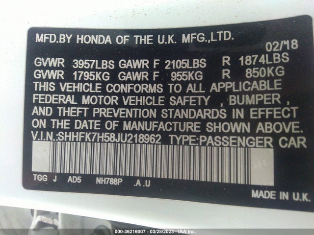 Honda Civic Hatchback Ex 2018 SHHFK7H58JU218962 Image 9