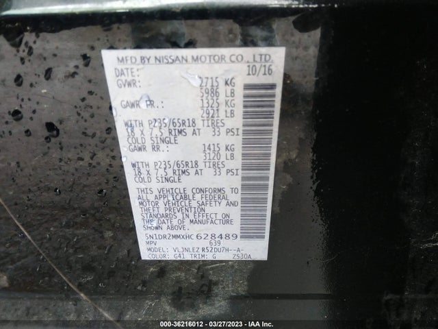 2017 NISSAN PATHFINDER SV VIN: 5N1DR2MMXHC628489