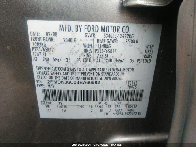 2008 FORD EDGE SE VIN: 2FMDK36C08BA66682