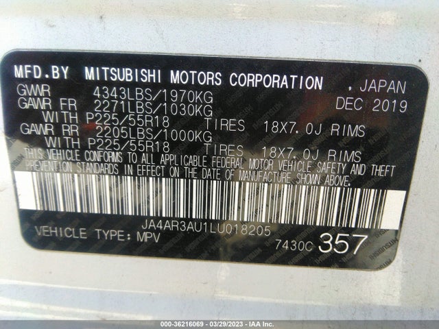 JA4AR3AU1LU018205 Mitsubishi Outlander Sport Es 2.0/se 2.0