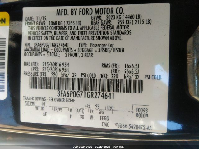 3FA6P0G71GR274641 Ford FUSION S