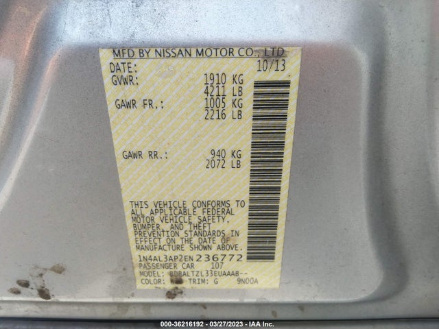 2014 NISSAN ALTIMA 2.5 SV VIN: 1N4AL3AP2EN236772