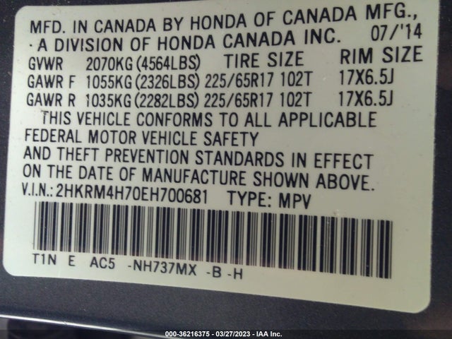 Honda Cr-v Ex-l 2014 2HKRM4H70EH700681 Image 9