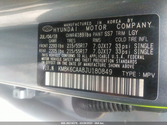 2018 Hyundai Kona, VIN: KM8K6CAA8JU180849