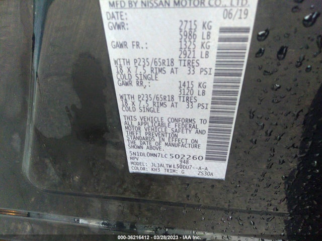2020 INFINITI QX60 LUXE VIN: 5N1DL0MN7LC502260