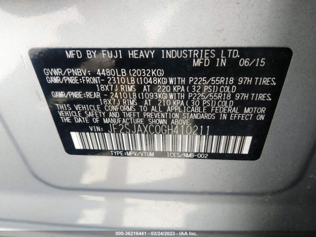 JF2SJAXC0GH410211 Subaru Forester 2.5i Touring